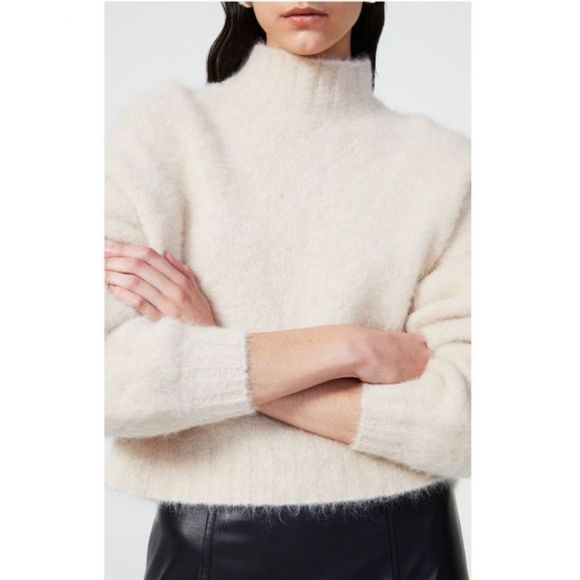 Zara NWOT Fine Knit Mock Cropped Turtleneck Sweater Cream Size Large - Picture 1 of 9